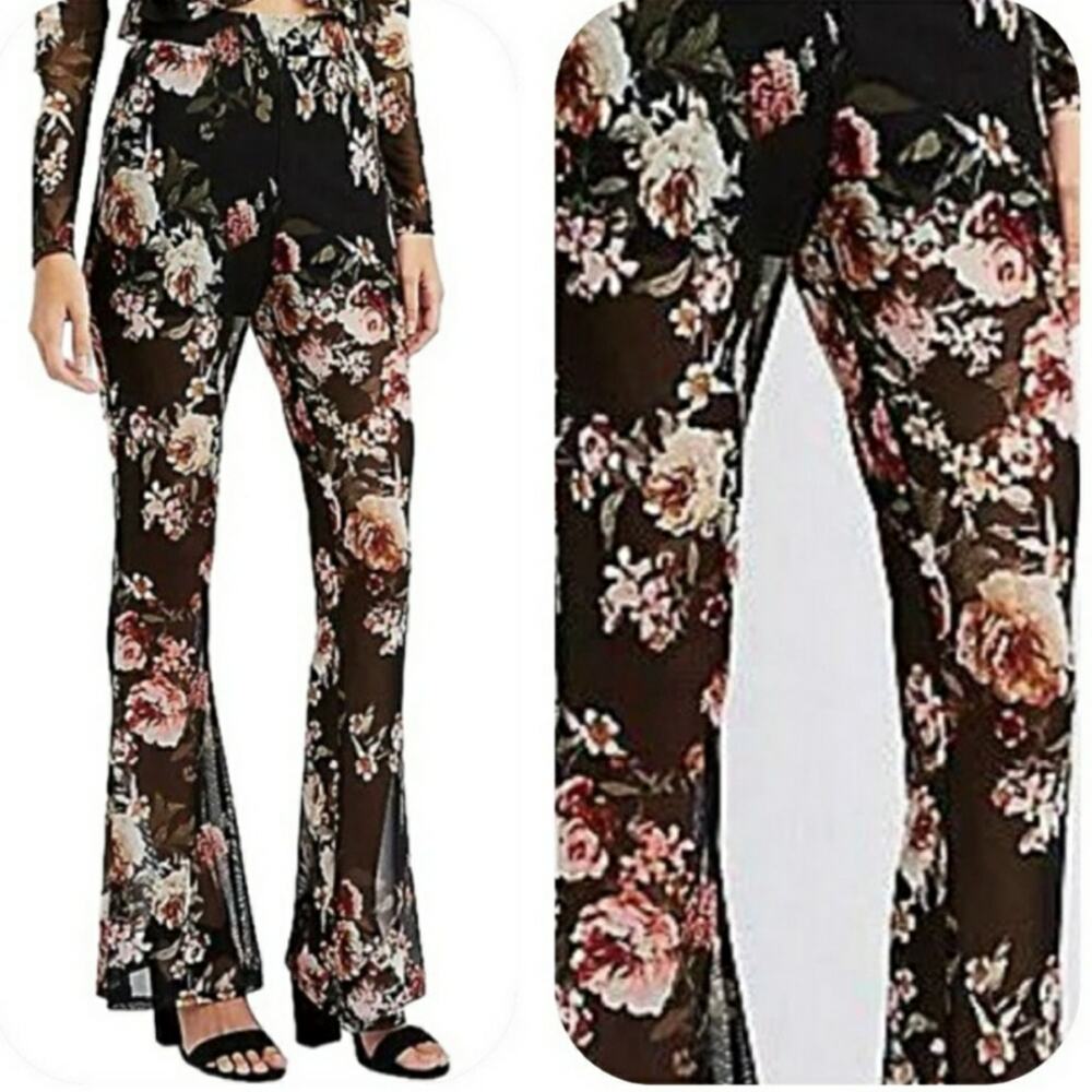 Charlotte Russe Floral Sheer Black Flare Pants